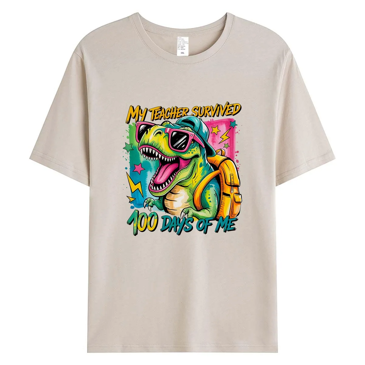 My Teacher Survived 100 Days of Me Dinosaur Women T-Shirt Funny Student T-Rex Graphic Tee Summer Cotton Tops School