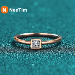 NeeTim 0.3ct Moissanite Eternity Ring 925 Sterling Silver with Champagne White Gold Plated Lab Diamond Rings For Women Jewelry