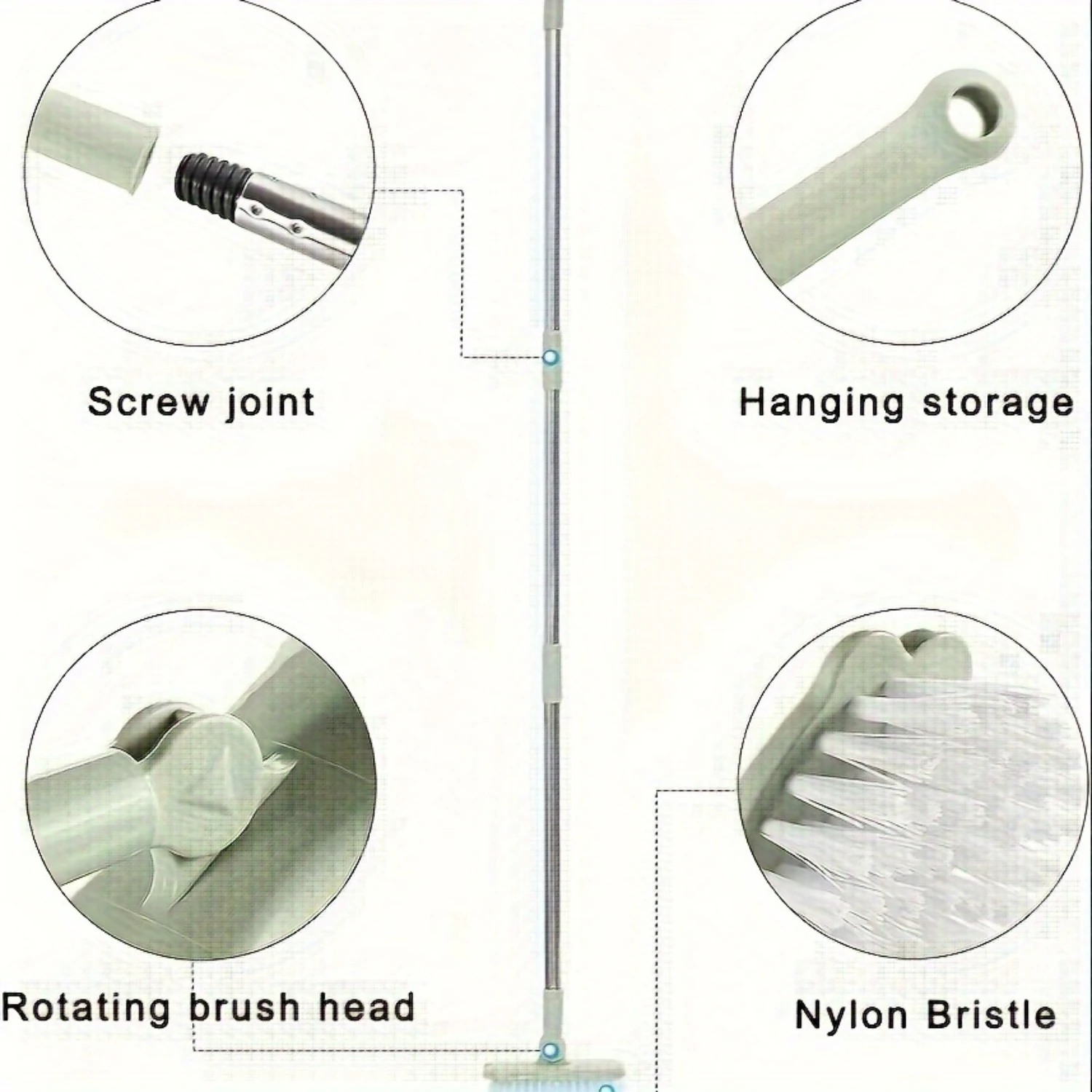 "Versatile" 47.2" Long Handle Rotating Scrub Brush - Adjustable, Multi-Surface Cleaning Tool For Bathroom, Kitchen, Deck & More