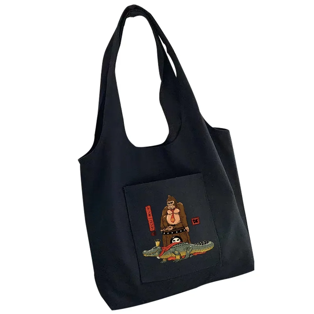 Tote Bag Canvas Bag Women Shopper Handbags Portable One-shoulder Japan Animation Monster Printing Pure Cotton Women Bags