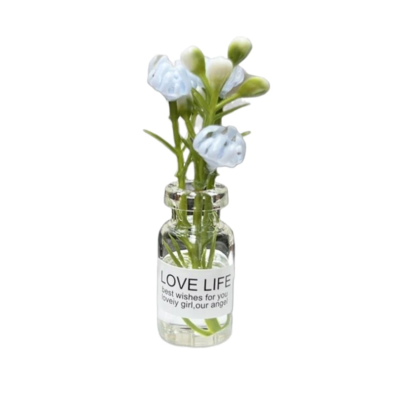 1:12 Dollhouse Miniature Vase Flower Arrangement Bottle Hydroponic Plants Home Garden Decor Doll House Accessories