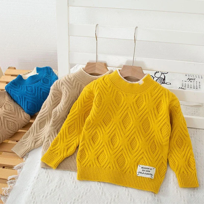 

2024 Autumn Winter Boys Girls Sweater Children Sweaters Clothing Kids Knitted Casual Cardigan O-Neck Thick Warm Sweater Outerwea