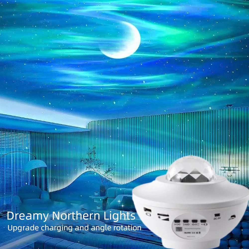 USB Star Projection Light Bluetooth Music Ambient Light Full Color Water Pattern LED Night Light
