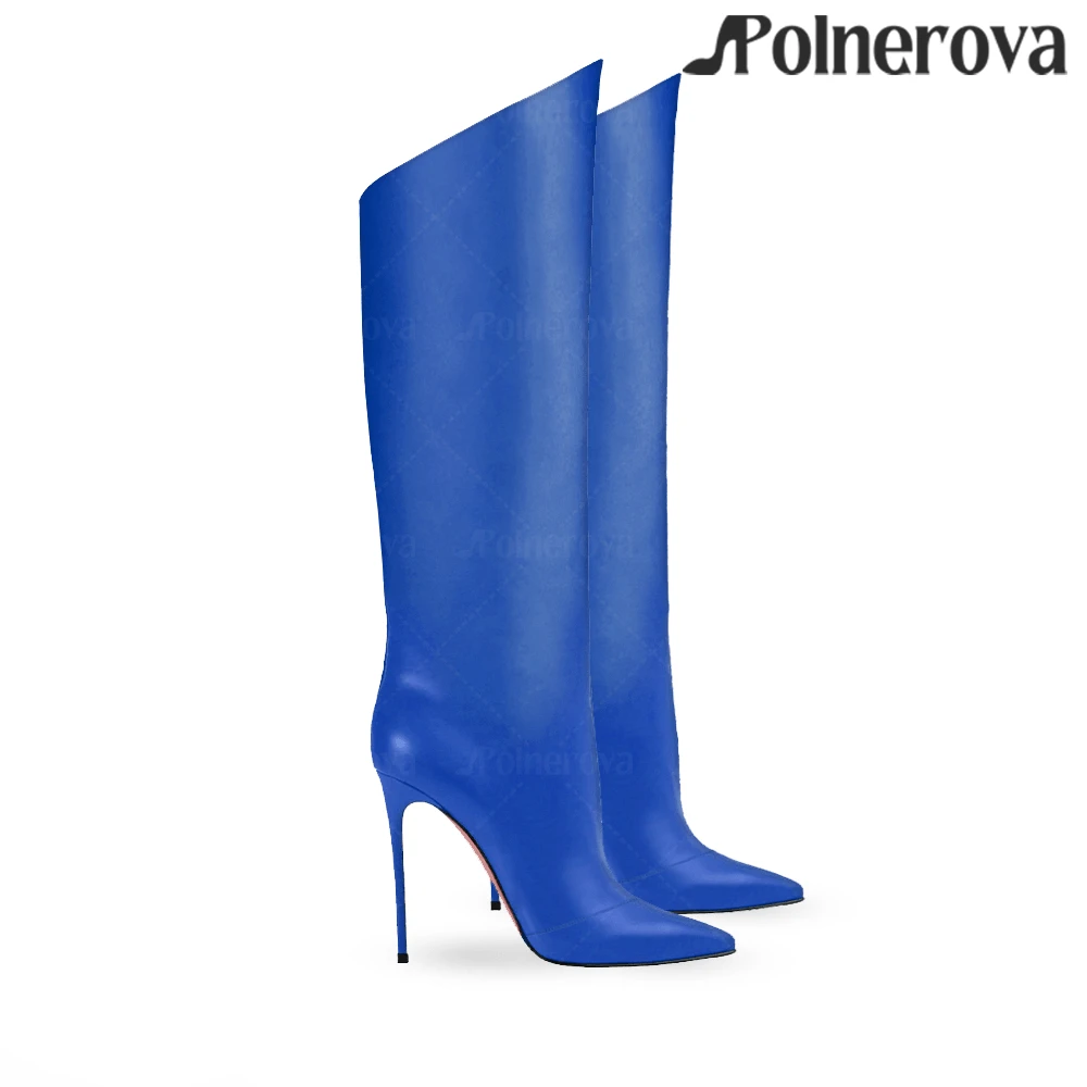 Novelty Beveled Knee-High Boots Stiletto Heel Tubular Boots Sexy Pointed Fashion Boots for Women Custom Colors PU Leather Boots