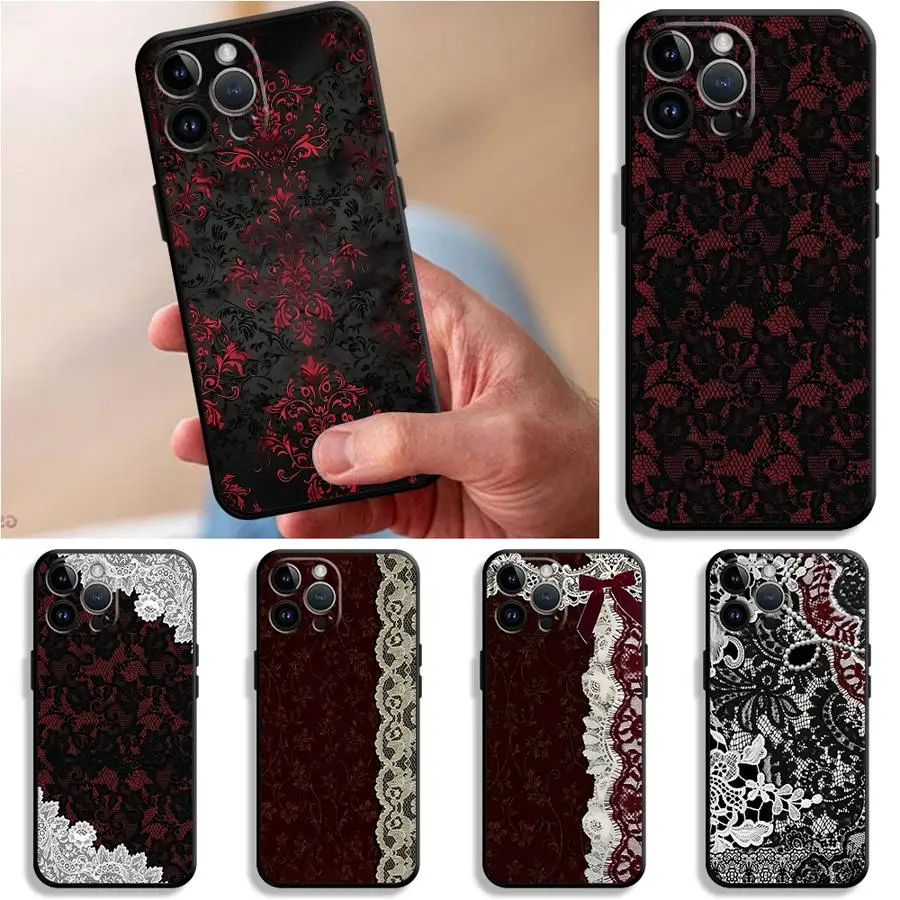 Funda de Teléfono Sexy de Encaje Negro y Rojo para Apple iPhone 17 Pro Max 14 13 11 17e 15 Pro 7 8 XR XS MAX 16 12 Air