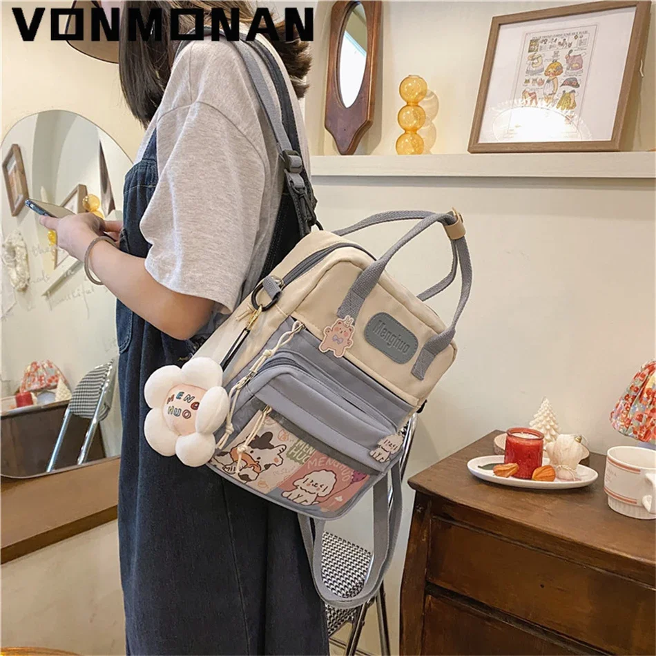 Korean Style Cute Backpacks Women Waterproof Nylon Small Shoulder Bags for Teenage Girls Schoolbags Flower Travel Rucksack 2024