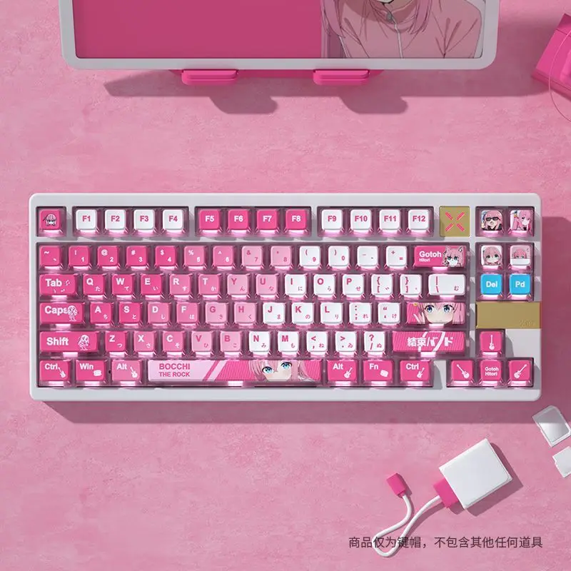122 Keys Bocchi The Rock Gotoh Hitori Theme Cute Four Sided Transparent Pudding Keycaps OEM High PBT Heat Sublimation Keycaps