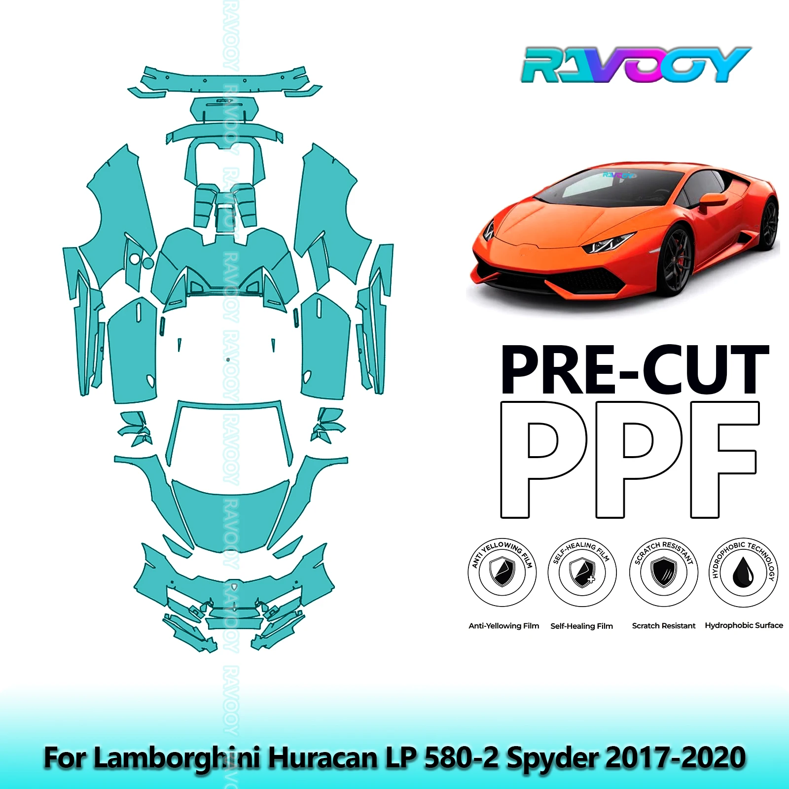 

8.5Mil Full Vehicle Precut PPF Paint Protection Film For Lamborghini Huracan LP 580-2 Spyder 2017-2020