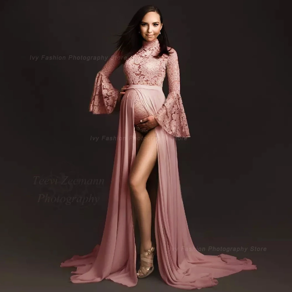 Maternity Photography Props Dress Pregnancy Size Jumpsuit Lace Body Feminino Pagoda Sleeve Slim Jumpsuit Pair With Chiffon Skirt