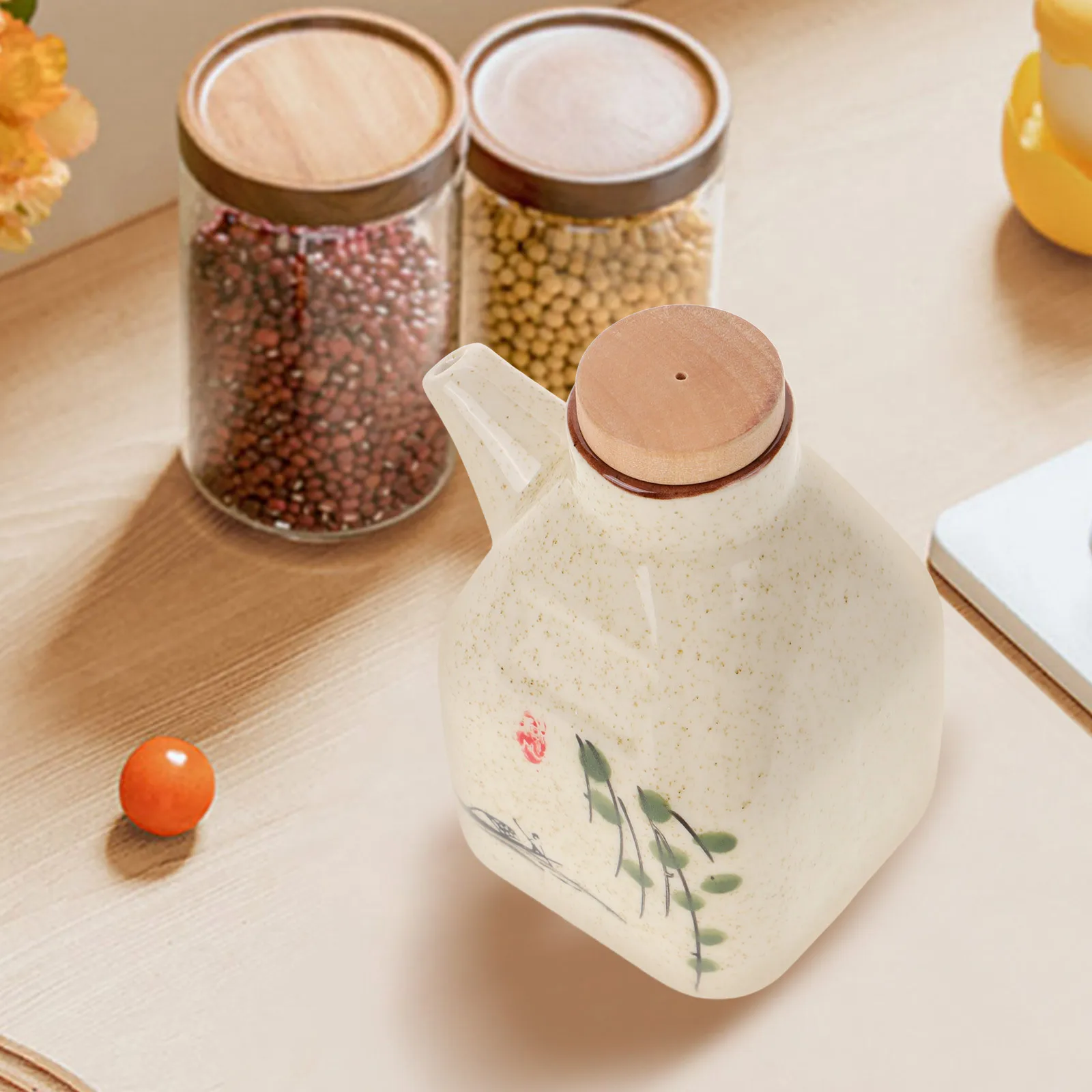 

Soy Sauce Dispenser Ceramic Vinegar Bottle Kitchen Oil Pot Household Condiment Jar with Seal Cap for Easy Pouring and