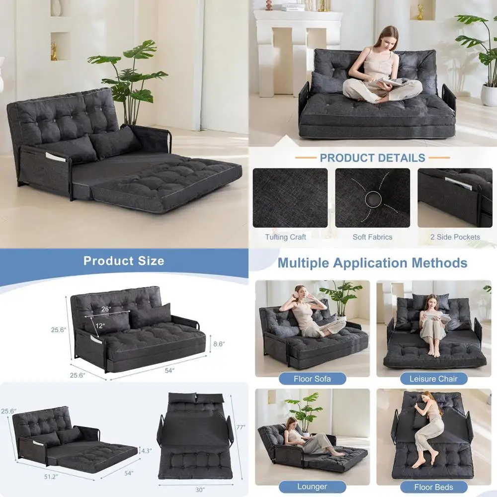 

Регулируемый диван-кровать с 5 положениями регулировки спинки, трансформируемое кресло-мешок с подушкой для чтения и игр (серый)