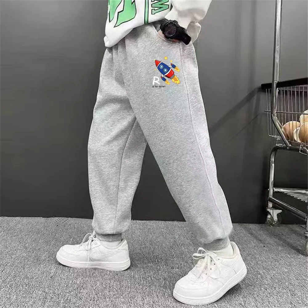 2025 الخريف الصبي Sweatpants القطن مرونة الخصر الاطفال موضة السراويل المراهقين WIFI طباعة الكرتون السراويل الرياضية 3-14 سنة zz01