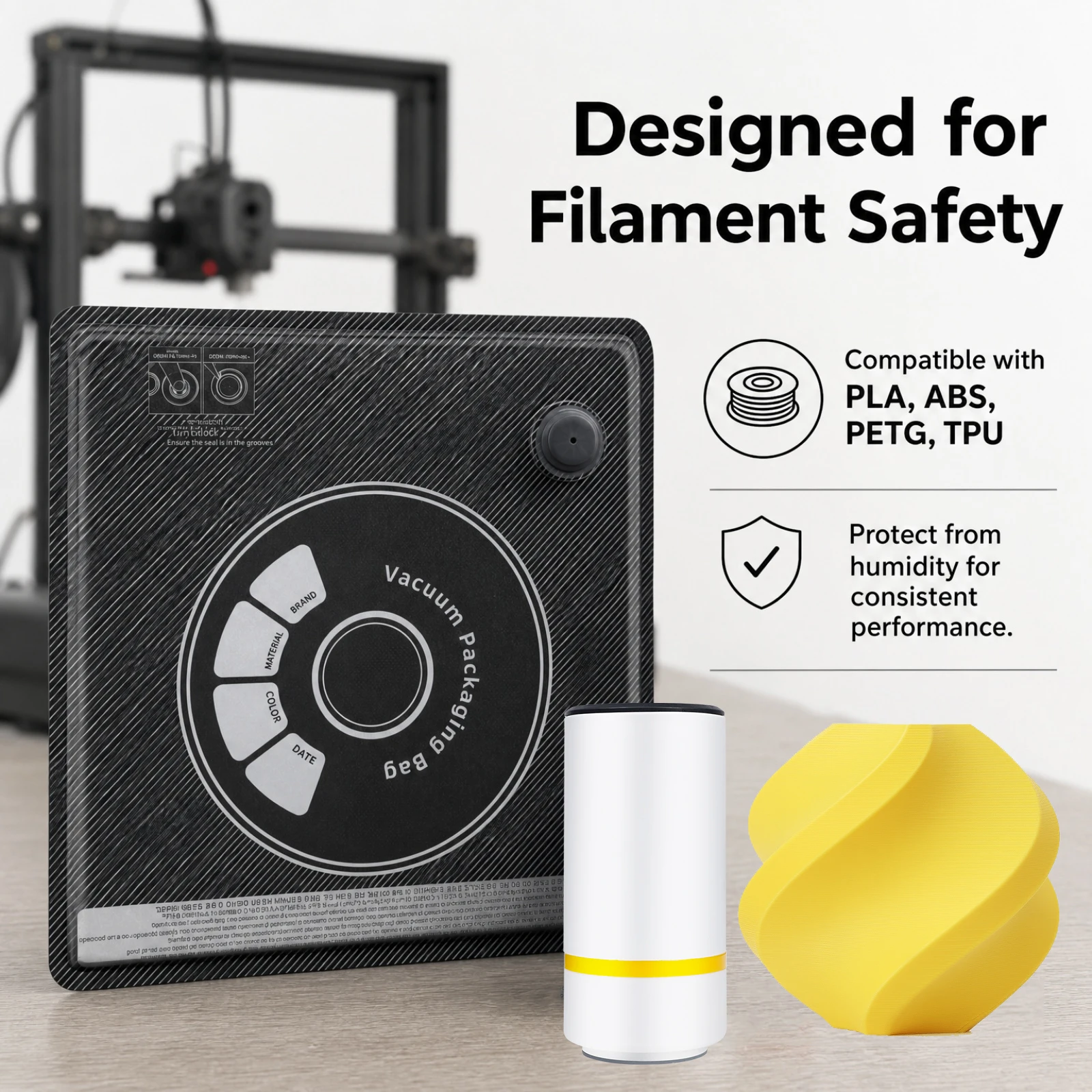 3.0 Upgraded 3D Filament Storage Bag PLA ABS PETG Vacuum Bag Dryer Filament Thicker Material New Leak Solution Guide Added.