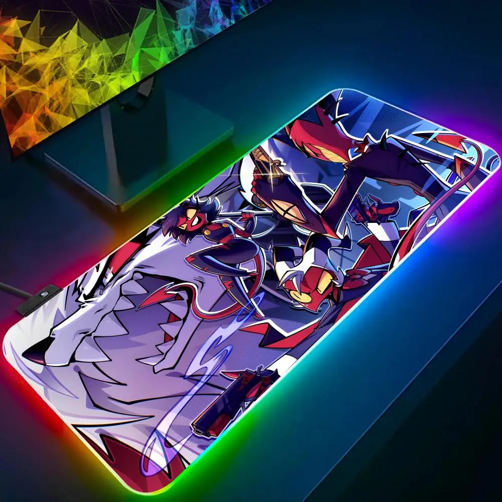 

Коврик для мыши H-Helluva B-Boss с аниме, RGB, светящийся персональный рисунок, персонализированный Настольный коврик для ПК, коврик, коврик для игр, предназначенный для планшетов