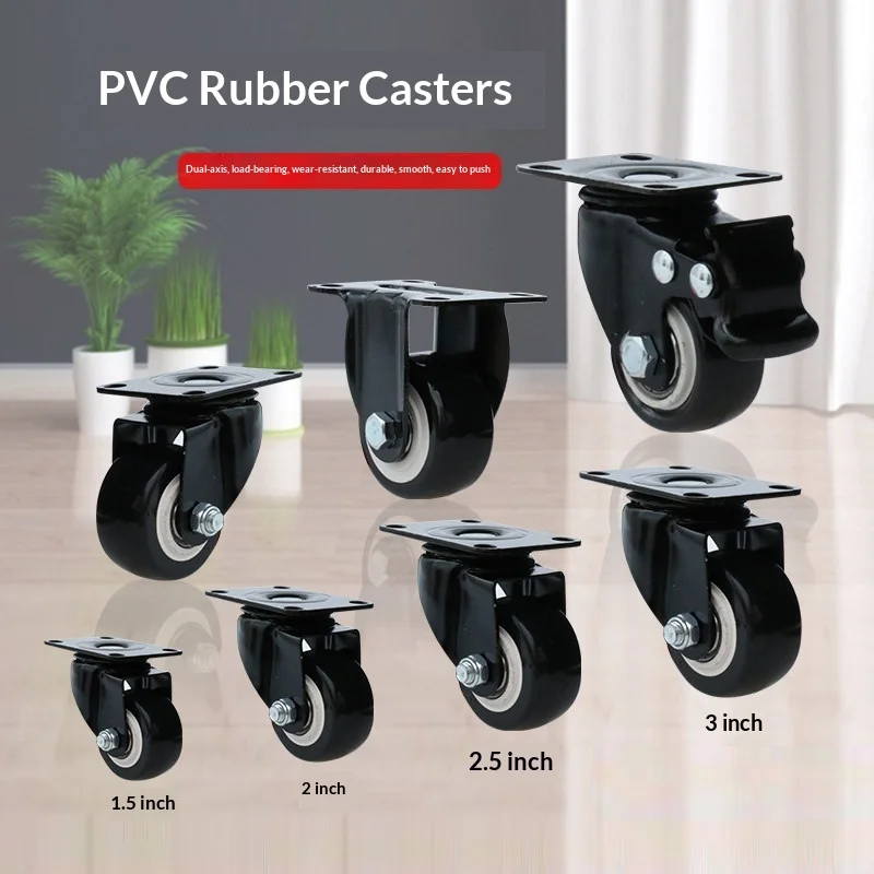 Heavy‑Duty Universal Caster Wheel 1.5/2/3 Inch Silent Directional Pulley with Axle Brake for Small Cart Hardware Fitting