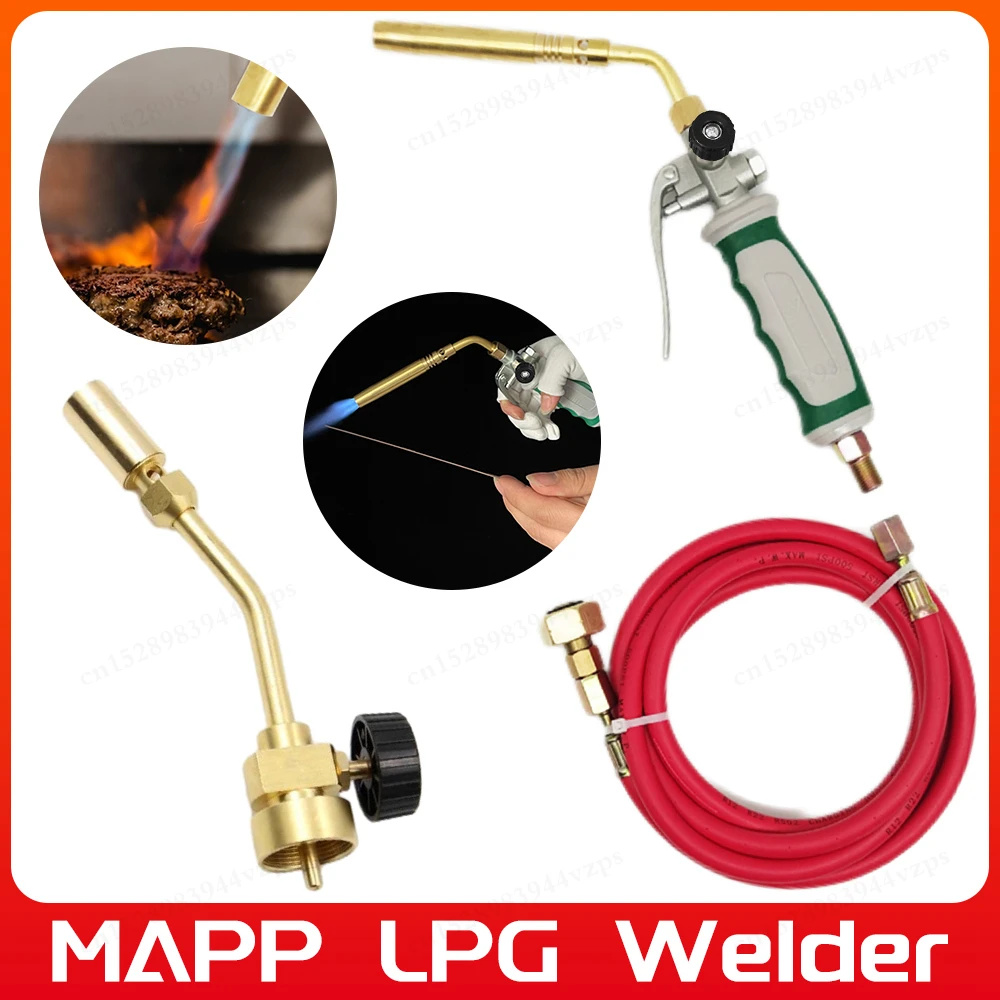 Portable MAPP LPG Burner Liquefied Gas Burner Germany Style Flame Heating Gun Double Switch with 1.6m Rubber Hose Welding Tool