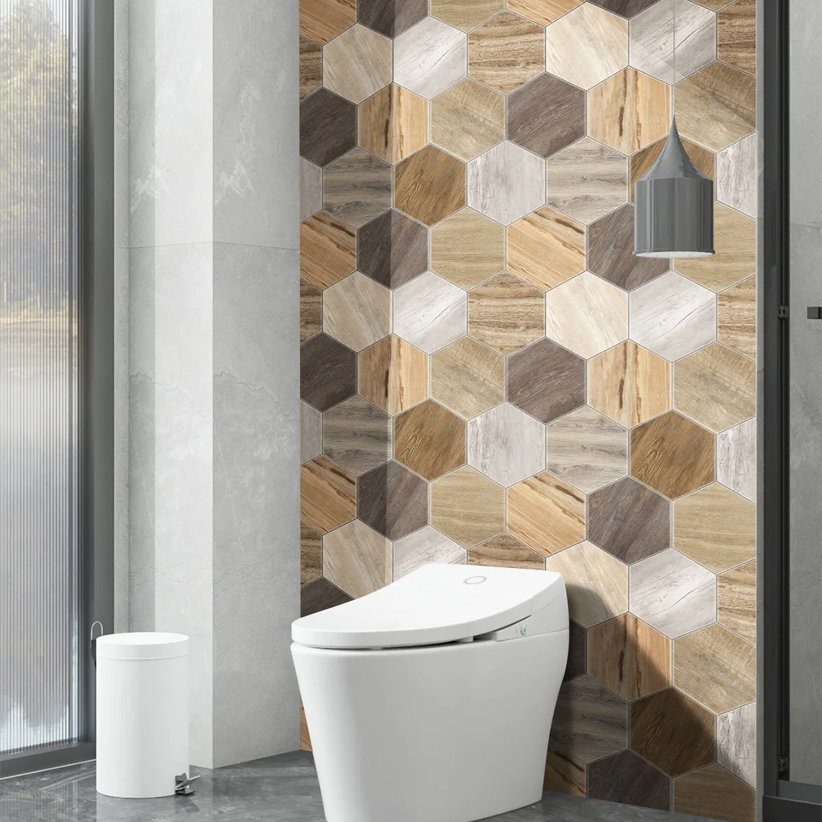 Hexagonal Wood Grain Wallpaper Peel and Stick Removable Hexagonal Contact Paper Self Adhesive Wall Paper Decorative Vinyl Film