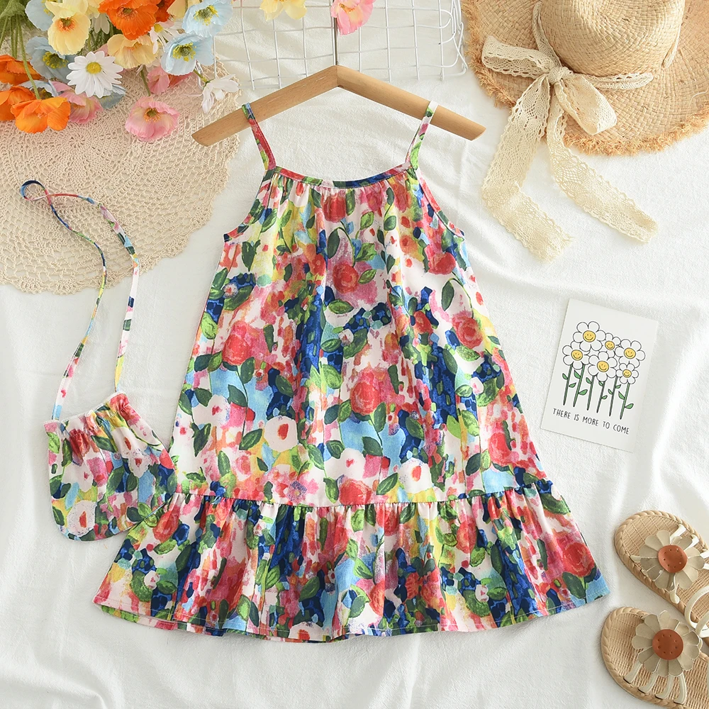 Bear Leader 3-7 Years Baby Girl Flower Dresses With a Bag Summer Floral Suspender Dress Kids Girls 2Pieces Sets Clothing