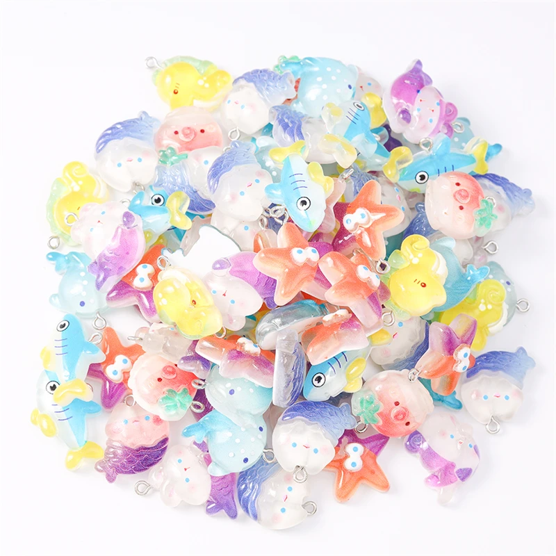 Duarte 20 قطعة/الوحدة مزيج الكرتون الراتنج الحياة البحرية نجم البحر الأسماك Charms المعلقات لصنع المجوهرات DIY إسقاط أقراط القلائد هدية #1
