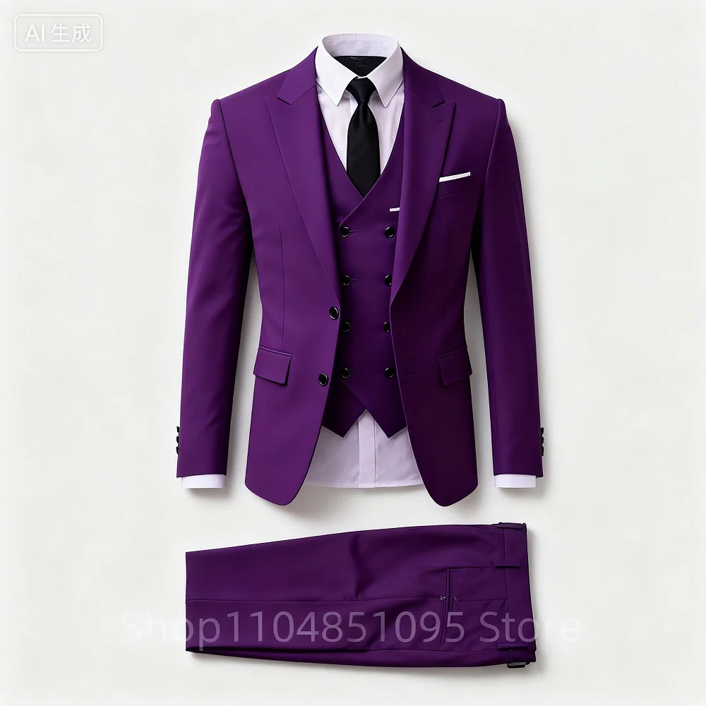 

Formal Jacket Vest Pants 3Pcs Elegant Green Wedding Suit for Men Slim Fit Peak Lapel Blazer Best Man Groom Suit Male Tuxedo Set