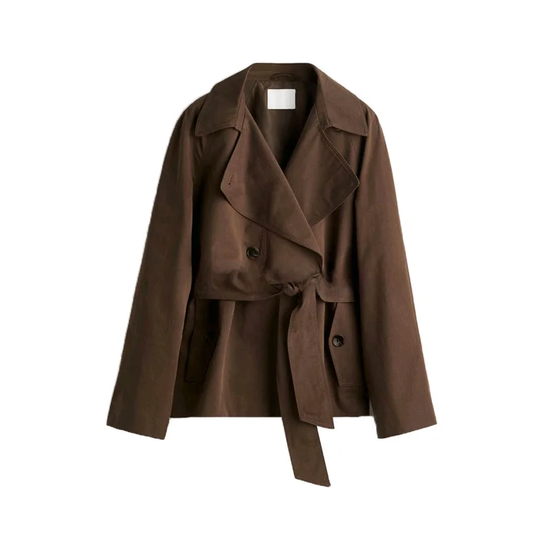 Automne nouveau Sle femmes coréen Simple ceinturé Double boutonnage Long Sve col poinçon ort longueur coupe-vent 282726