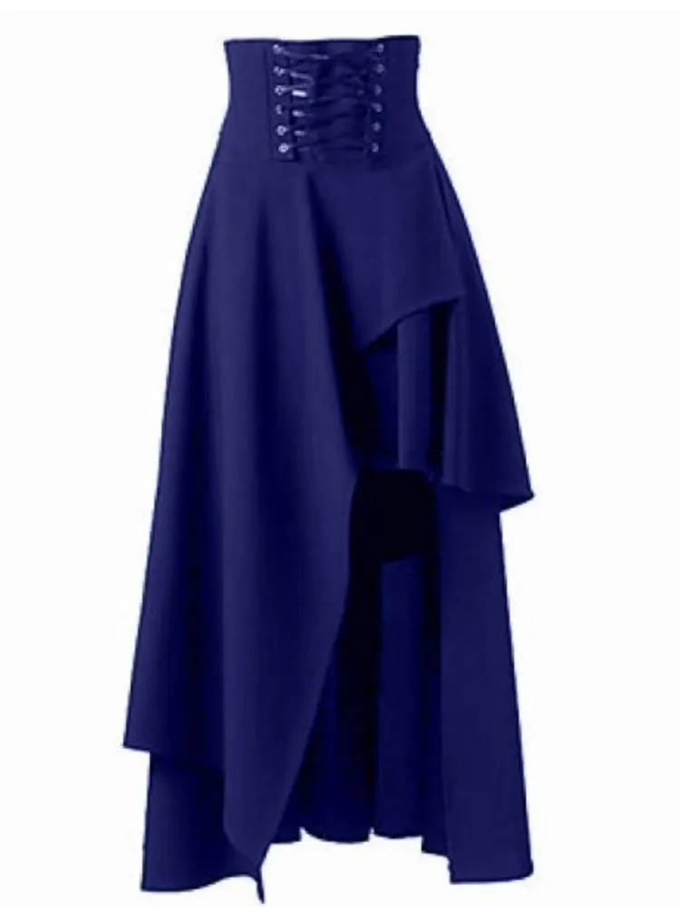 Fashion Irregular Gothic Mid-length Skirt Woman Solid Color Lace-up Handsome Long Dress Ladies Spring Autumn Casual Vestidos
