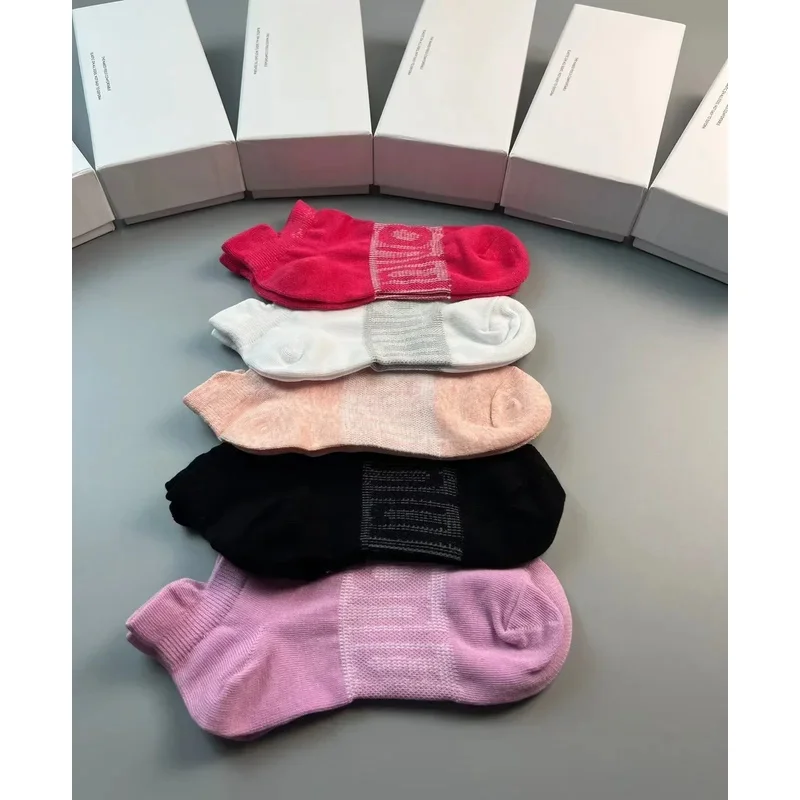 

Lemon 5 Pairs Set Women Solid Casual Cotton Short Socks PackFashion Concise Breathable Comfortable Popular Ankle Socks Boxed