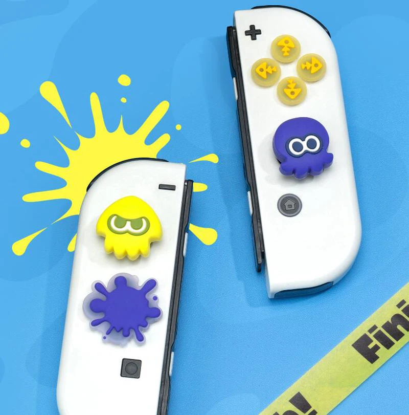 Cute Squid Silicone Soft D-pad Cross Button ABXY Key Sticker Skin Case For Switch Oled NS Joy-con Thumb Stick Grip Cap Cover