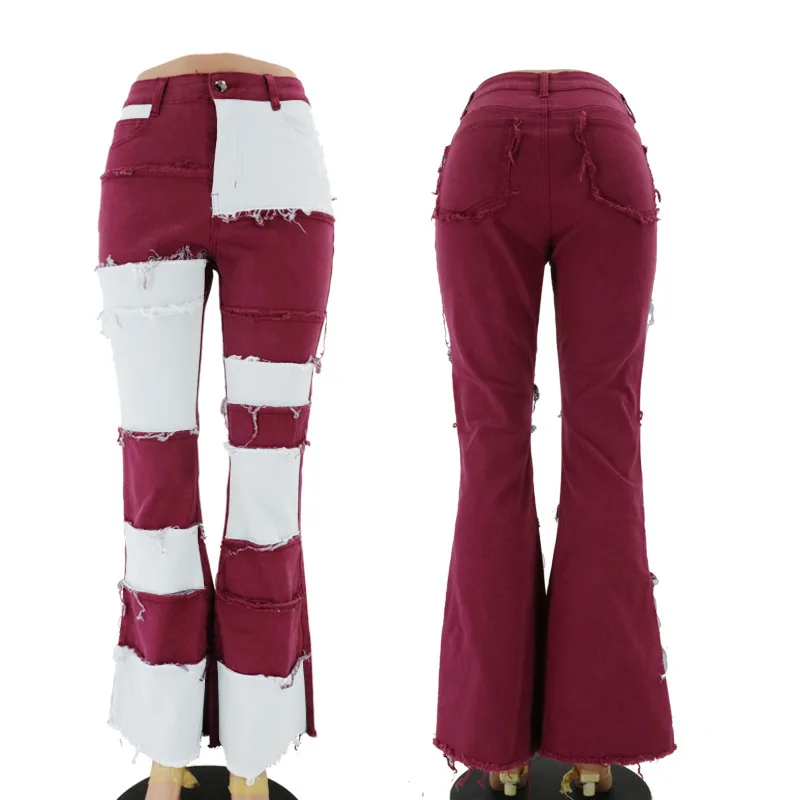 

Long Pant Denim High Waist Bootcut Women's Jeans Tight Butt Patchwork Design Autumn 2025 New Arrival European Style