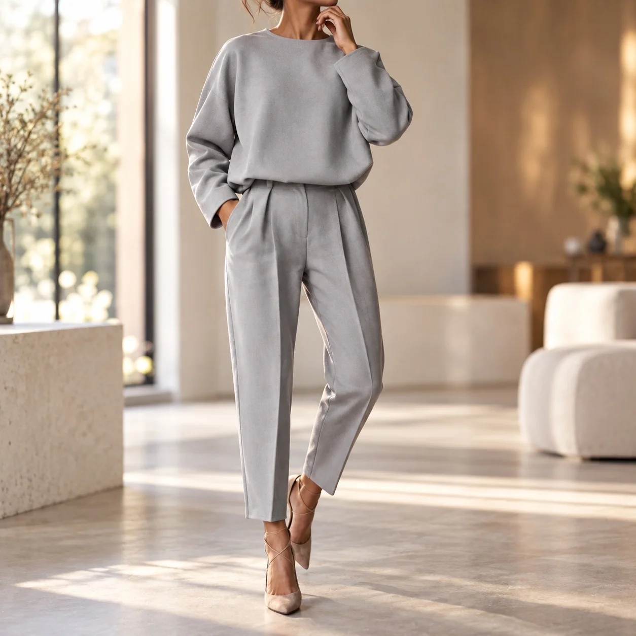 Long Sleeve Pants Set Casual Japanese Korean Casual with Regular Sleeve Autumn Patchwork Cropped Pants Women Sets