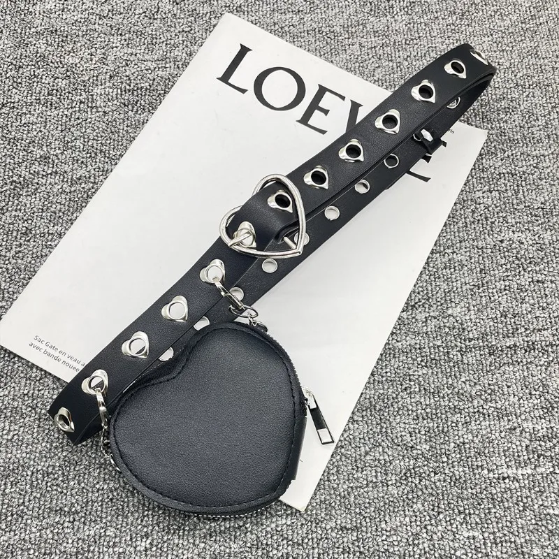 2025년 신상 Y2K 미니 체인 하트 벨트 허리 팩 - 조절 가능한 금속 버클, 여성용 고딕 허리띠