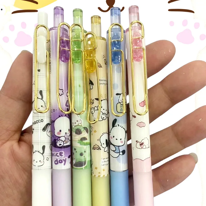 Sanrio Laser Pochacco Single Neutral Pen Cartoon Anime Student Stationery Neutral Pen Quick Dry Press Pen School Supplies Gift