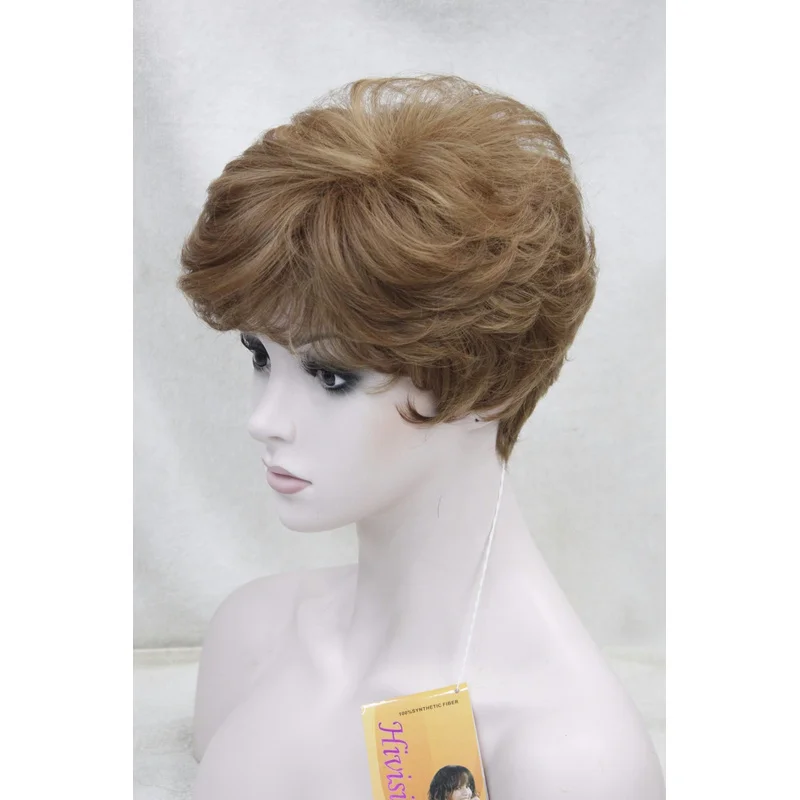 

Женский парик Heat Ok Brown Mix с волнистыми вьющимися короткими синтетическими волосами