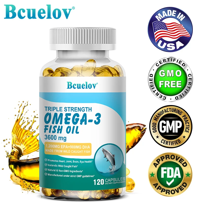 Fish Oil Omega 3 - Triple Strength, Helps Support Eyes, Joints, Heart, Improves Skin Health, Brain Function and Boosts Immunity