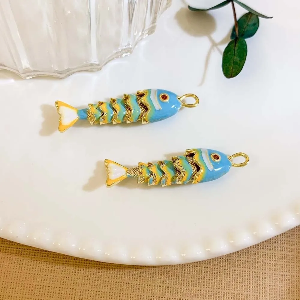 Carp Plated Enamel Fish Charms Jewelry Accessories 3D Brass Colorful Small Koi DIY Pendants Waterproof Movable Mini Metal Fish view 4