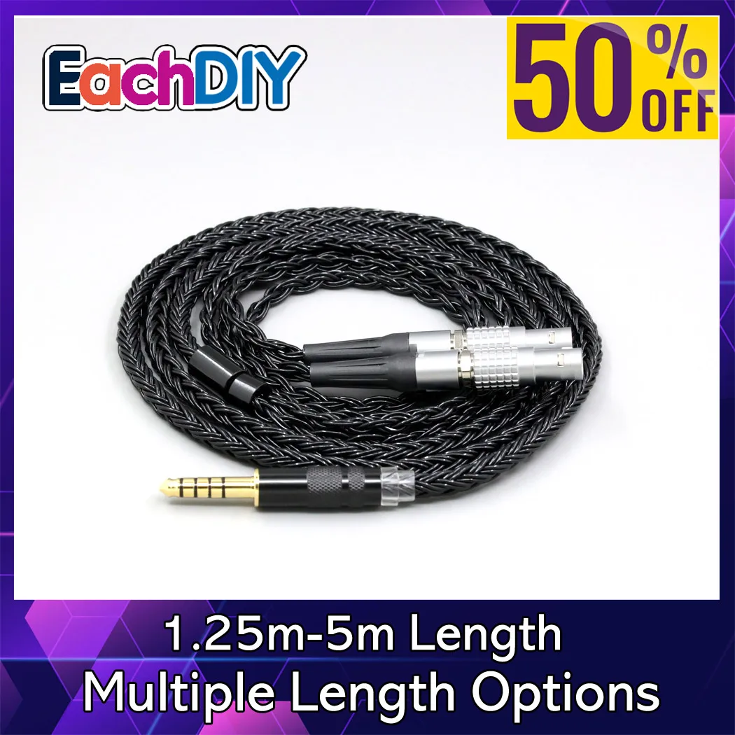 16-adriges, schwarz geflochtenes, versilbertes Audio-Kopfhörerkabel für Focal Utopia Fidelity Circumaural-Kopfhörer LN008868