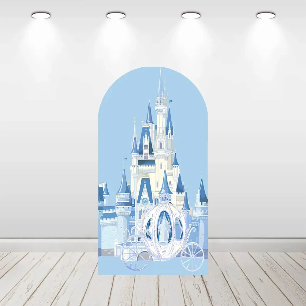 

Двусторонний фон Mehofond с синим замком и принцессой для дня рождения девочки, детского праздника, фотосессии, декор для арки Chiara