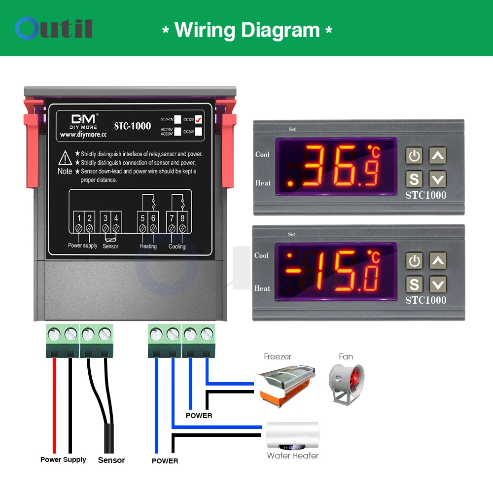 STC-1000 DC regolatore di temperatura 12V doppio regolatore di temperatura digitale due uscite relè termoregolatore NTC riscaldamento raffreddamento