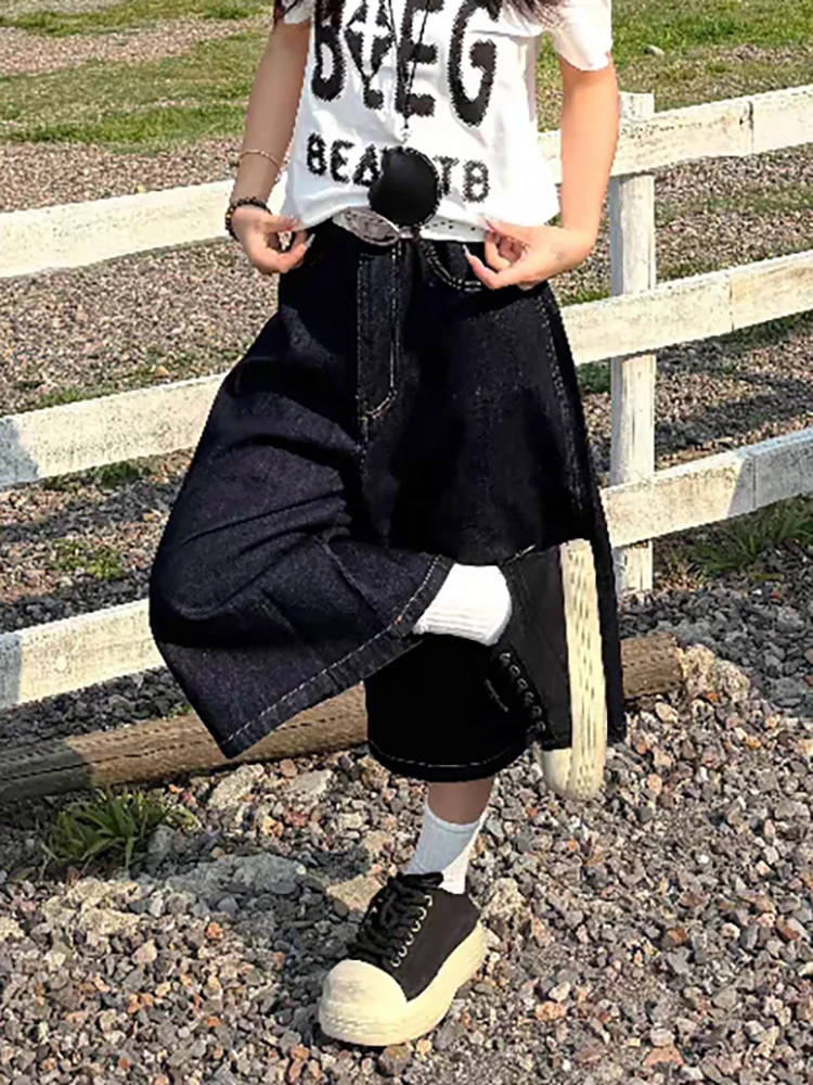 PBAP Y2k قوس قزح رسالة المرأة فضفاض الجينز الجورت الأسود غسل أوفست طباعة منخفضة الارتفاع عادية واسعة الساق الدنيم السراويل خمر الشارع الشهير