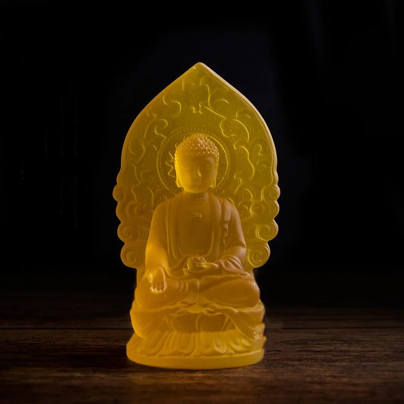4.7" Tibetan Buddhist Shakya Muni Buddha Glass Yellow Statue Classic decoration craft