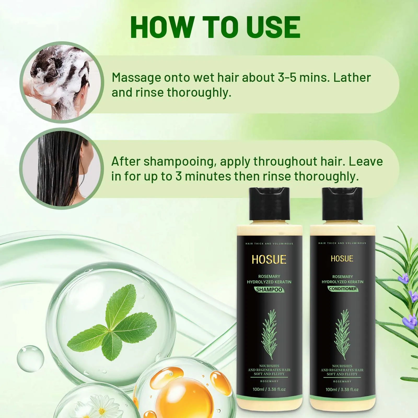 Rosemary Hair Care Shampoo Conditioner Set Gentle Anti-dandruff Oil Control Refreshing Scalp Cleansing Hair Volumizing Care view 5