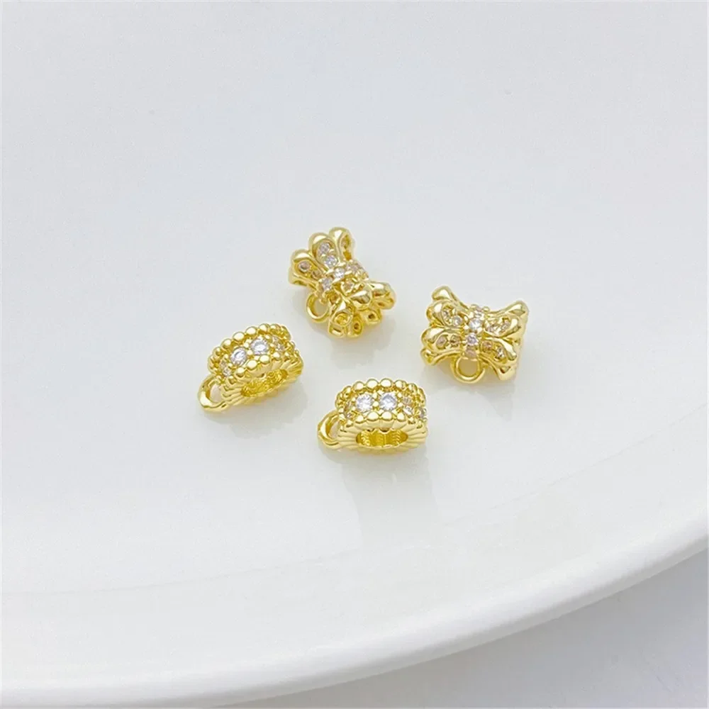 

14K Gold Zirconium Strap Ring Spacer Beads Double Layer Flower Tray Bucket Beads Handmade DIY Bracelet Material Accessories