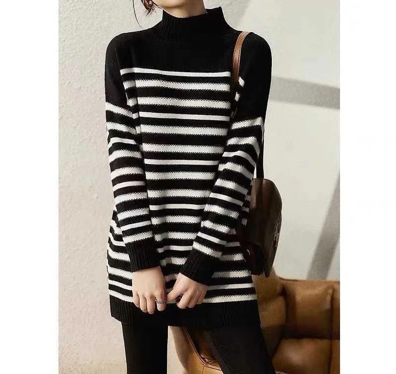 2025년 가을/겨울 신상 스트라이프 니트 울 원피스 (여성용)
