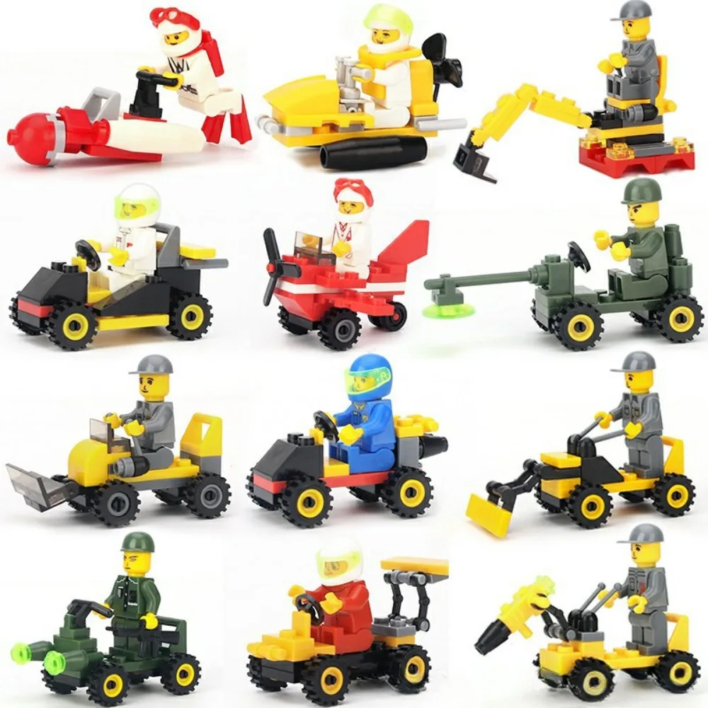 Mini Race Car Assembled Building Blocks Excavator Underwater Speedboat Military Vehicles Multiple Models Toys Bricks Boys Gifts