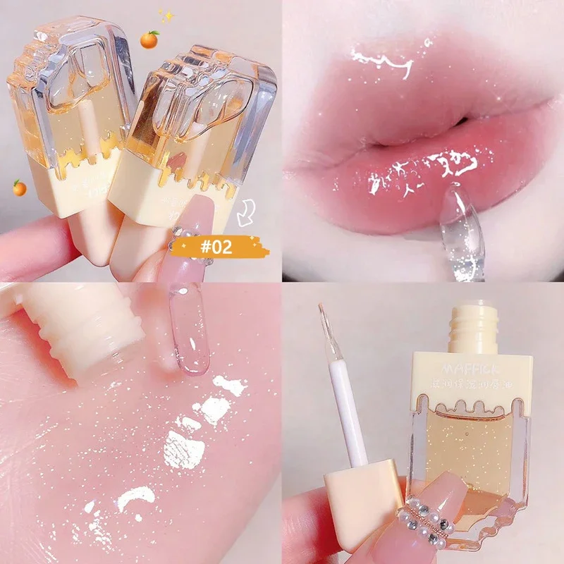 รสพีช Watery Clear Jelly Lip Oil ลิปบาล์มกลิ่นผลไม้ Moisturizing และ Smoothing Lip เส้น Jelly Pout Lip Gloss Glass Lip