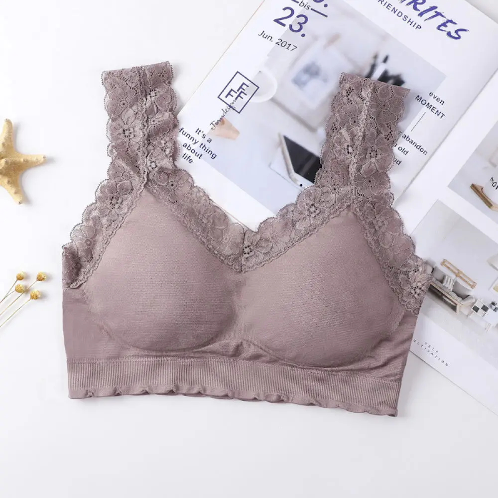 Women Lace Bralette Sexy Wireless Bra V Neck Camisole Soft Seamless Underwear Breathable Beauty Back Crop Top Inner Vest