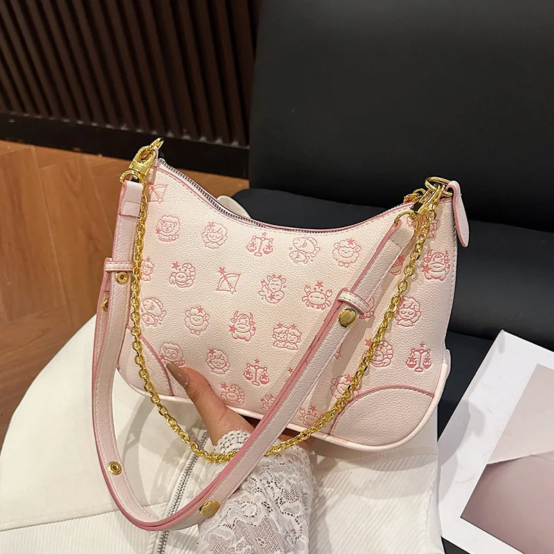 

2025 Summer New Embossed Handbag Women Cute Chain Casual Shoulder Fresh Fashion Purse