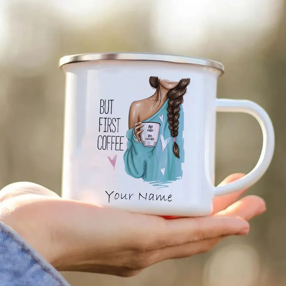 Custom Enamel Coffee Mug with Your Name Print, Beer Cup, Coffee Cups, Metal Cup, Gift for Friends, Drop Shipping