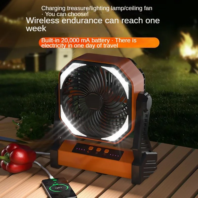 Elétrica em pé ou pendurado ventilador, luz LED ao ar livre, carregador portátil, mini chiller controle remoto, 20000-40000 mAh temporizador