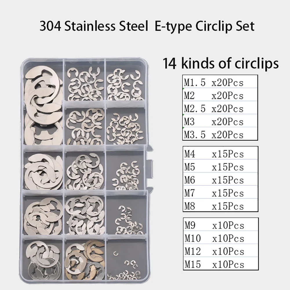 E-type Circlip Buckle Spring Set 65mn Manganese Steel /304 Stainless Steel/316 Stainless Steel/Nickel Plated Retaining Ring Kit